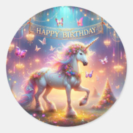 Pegatina Redonda Unicorn Bliss: Pegatinas de cumpleaños encantados