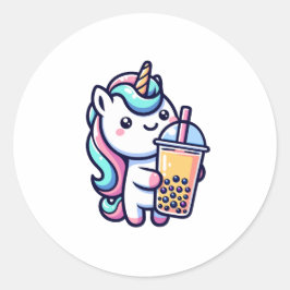 Pegatina Redonda unicorn bubble tea lover