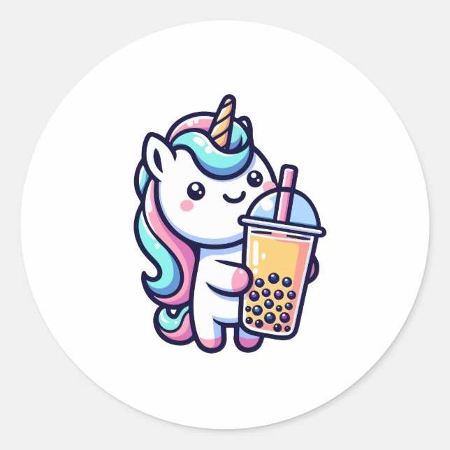 Pegatina Redonda unicorn bubble tea lover (Anverso)