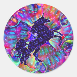 Pegatina Redonda UNICORN DE LOS multicolores UNIVERSOS