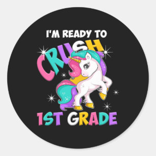 Pegatina Redonda Unicorn Estoy Listo Para Aplastar A Las Niñas De 1