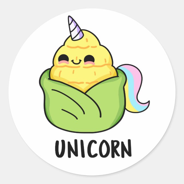 Pegatina Redonda Unicorn Funny Baby Corn Pun (Anverso)