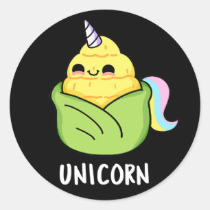 Pegatina Redonda Unicorn Funny Baby Corn Pun Dark BG