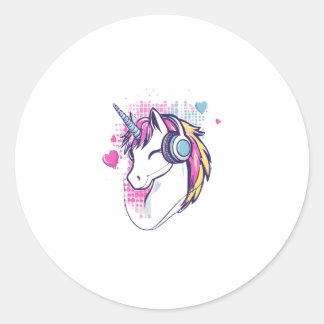 Pegatina Redonda Unicorn Gamer Girl (1)