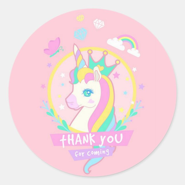 Pegatina Redonda Unicorn Gracias (Anverso)