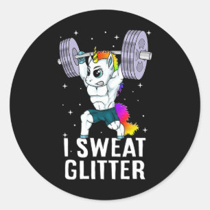 Pegatina Redonda Unicorn I Sweat Purpurina Funny Gym Workout Hombre