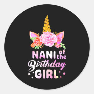 Pegatina Redonda Unicorn lindo nani de la niña de cumpleaños divert