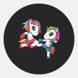 Pegatina Redonda Unicorn Muay Thai - Gif de boxeo tailandés y kickb