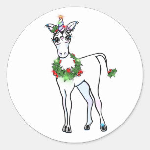 Pegatina Redonda Unicorn navidades