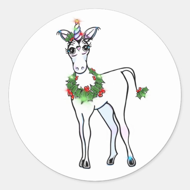 Pegatina Redonda Unicorn navidades (Anverso)