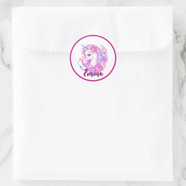 Pegatina Redonda unicorn & personalize your name (Bolso)