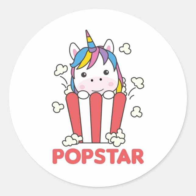 Pegatina Redonda Unicorn Popcorn Whats Poppin Funny PopStar (Anverso)