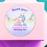 Pegatina Redonda Unicorn Rainbow 2nd Birthday Party Decoration<br><div class="desc">Decorate party bags,  gifts,  or crafts with these adorable unicorn birthday stickers. Featuring a unicorn with the number 2 on a rainbow background,  they’re perfect for little girls’ magical celebrations.</div>