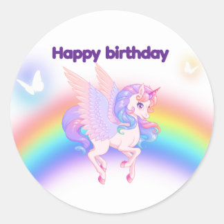 Pegatina Redonda Unicorn Rainbow Birthday Invitation  Sticker