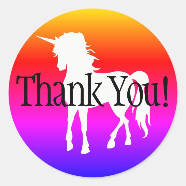 Pegatina Redonda Unicorn Rainbow Ombre Gracias (Anverso)