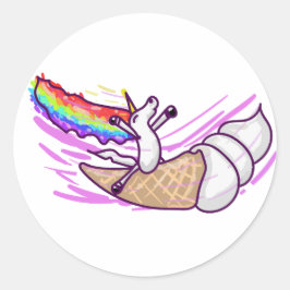 Pegatina Redonda Unicorn Rainbow Riding Ice Cream Cone