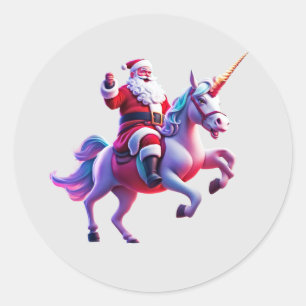 Pegatina Redonda Unicorn Riding Santa