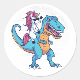 Pegatina Redonda Unicorn Riding T-Rex