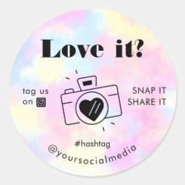 Pegatina Redonda Unicorn Tie Dye Love Snap Tag Compartir redes soci