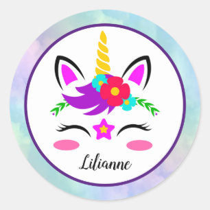 Pegatina Redonda Unicornio