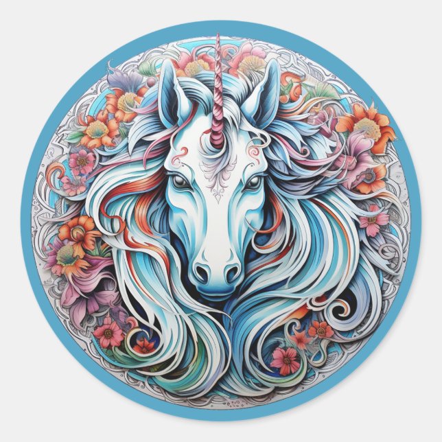 Pegatina Redonda Unicornio (Anverso)