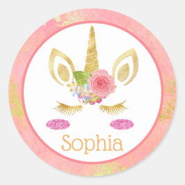 Pegatina Redonda Unicornio