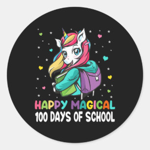 Pegatina Redonda Unicornio 100 Días Feliz Magico 100 Días De Escuel