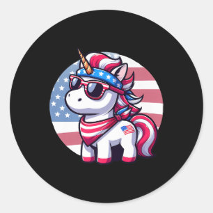 Pegatina Redonda Unicornio 4 De Julio Día De La Independencia Estad