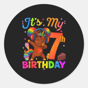 Pegatina Redonda Unicornio Afro 7 cumpleaños niña cabello natural A
