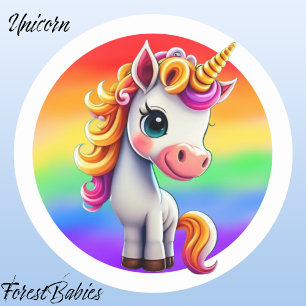 Pegatina Redonda 🌈 unicornio 🦄 animal de color, diseño arcoiris c