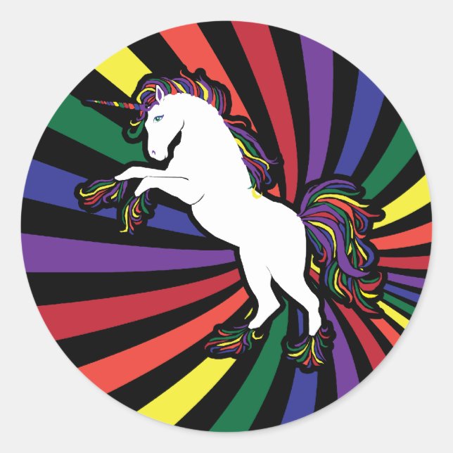 Pegatina Redonda Unicornio arcoiris retro (Anverso)