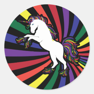 Pegatina Redonda Unicornio arcoiris retro
