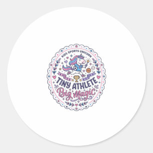 Pegatina Redonda Unicornio Atleta Pequeño Gran Magia Diseño Diverti