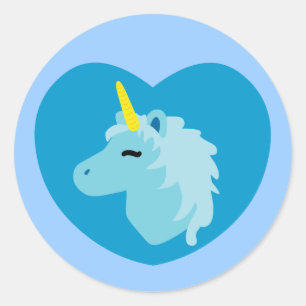 Pegatina Redonda Unicornio azul