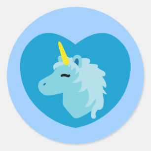 Pegatina Redonda Unicornio azul