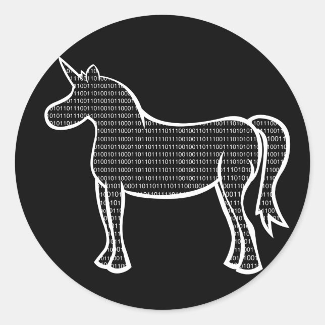 Pegatina Redonda Unicornio binario (Anverso)