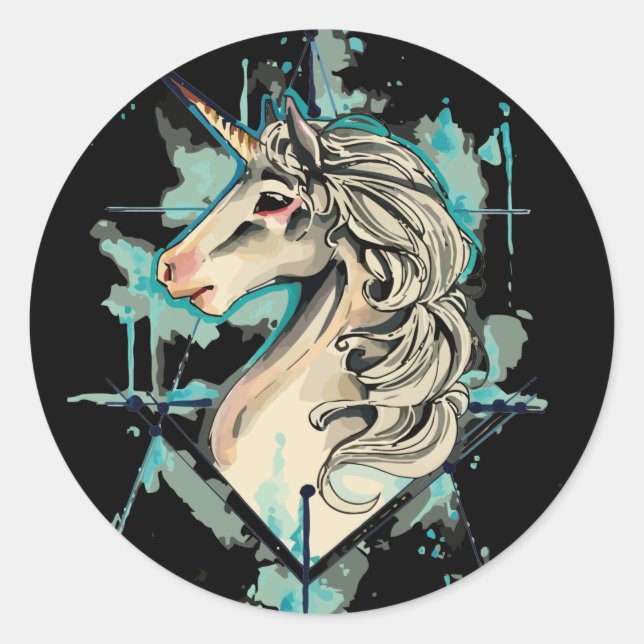 Pegatina Redonda Unicornio blanco (Anverso)