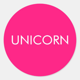 Pegatina Redonda "Unicornio" blanco minimalista de fucsia rosa