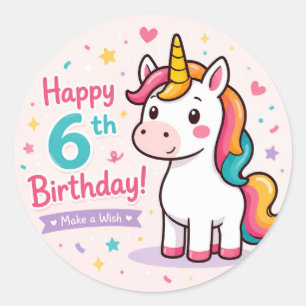 Pegatina Redonda Unicornio Caprichoso Cumpleaños Mágico 6