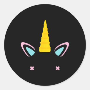 Pegatina Redonda Unicornio Cara Cute Ojos Sonría Costazo Halloween
