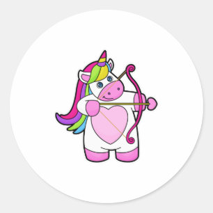 Pegatina Redonda Unicornio como arquero con arco y flecha