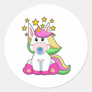 Pegatina Redonda Unicornio como bebé con pacificador