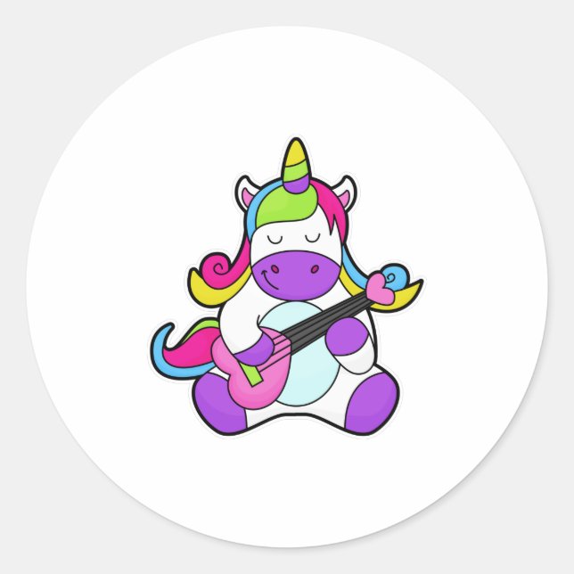 Pegatina Redonda Unicornio como músico con guitarra (Anverso)