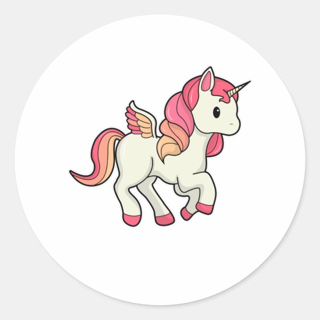 Pegatina Redonda Unicornio con alas (Anverso)