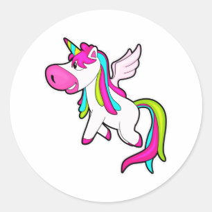 Pegatina Redonda Unicornio con alas