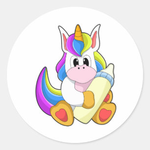 Pegatina Redonda Unicornio con botella de leche