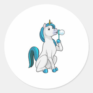 Pegatina Redonda Unicornio con burbujas de jabón