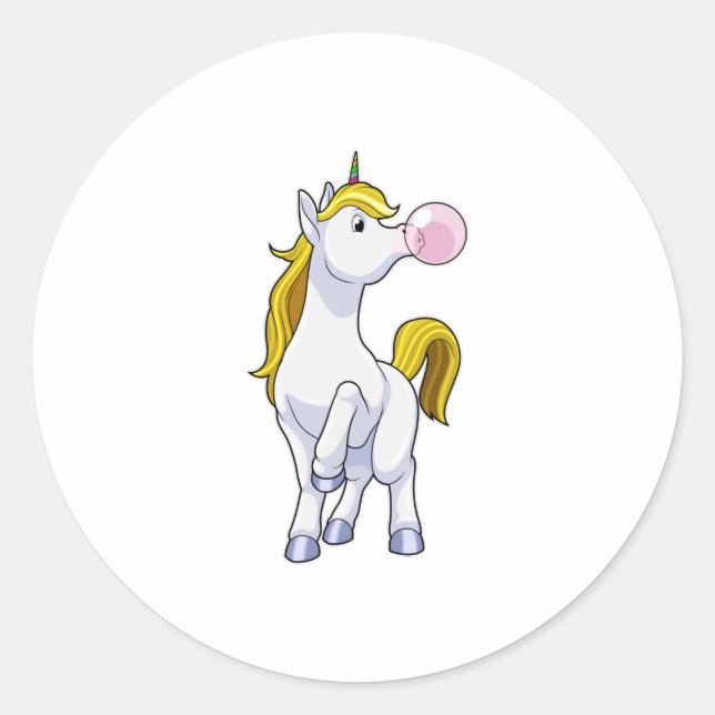Pegatina Redonda Unicornio con chicle (Anverso)