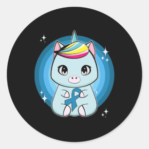 Pegatina Redonda Unicornio Con Cinta Conciencia De La Diabetes