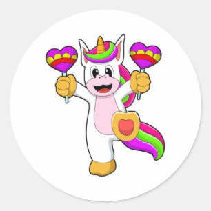 Pegatina Redonda Unicornio con corazón
